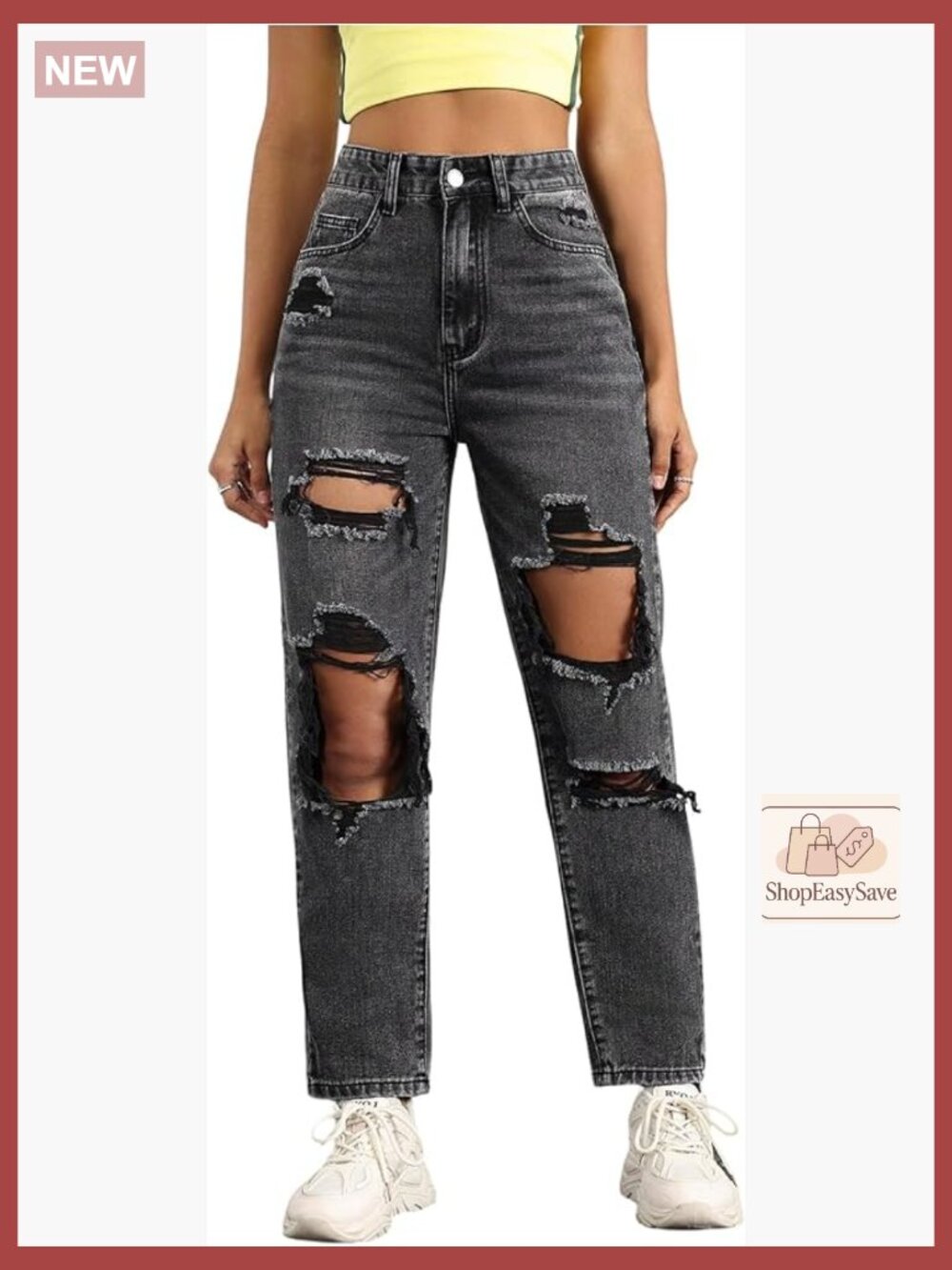High Waisted Distressed Straight Leg Jeans Casual Ripped Denim Pants Y2K